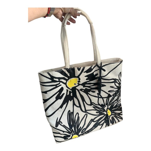 Reed Natural Canvas Tote Black and Yellow Abstract Daisies - Picture 1 of 5